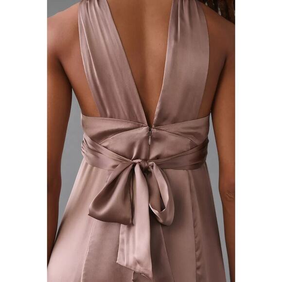 NWD By Anthropologie Silk V-Neck Maxi Dress Size 8P Petite MAUVE #MB412 - Picture 3 of 15